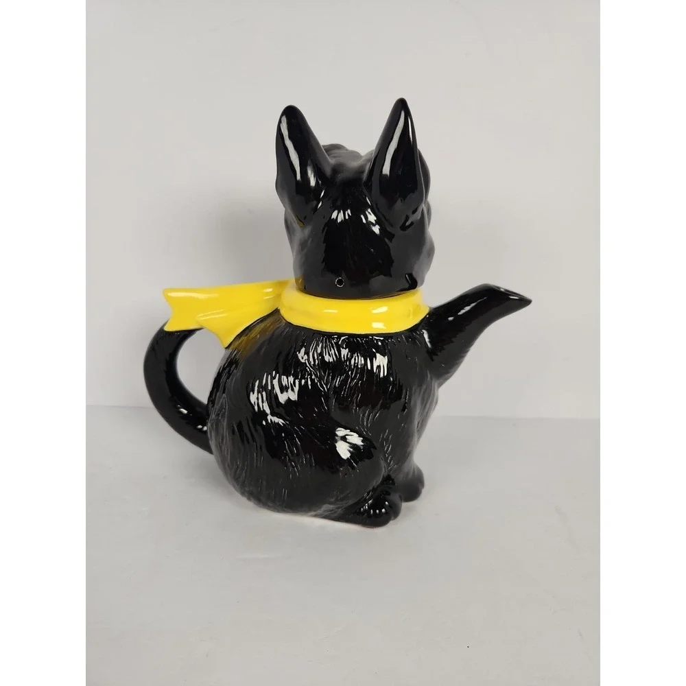 Vtg 1950s Norcrest Japan Black Scottie Dog Teapot 7670 Yellow Bow Ceramic Rare